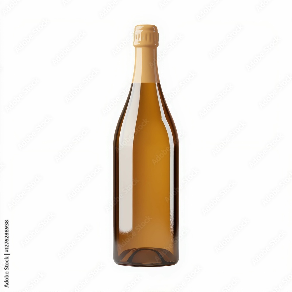 Elegant Brown Glass Bottle Object Isolated on White Background with Smooth Surface and Golden Cap Elegant Brown Glass Bottle Object Isolated on White Background with Smooth Surface and Golden Cap