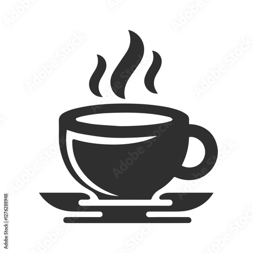 coffee cup icon, logo break, drink in mug isolated silhouette on transparent background