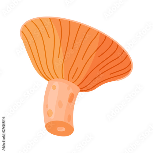 Saffron milk cap edible forest mushroom icon. Hand drawn trendy flat style delicious milk cap. Lactarius deliciosus fungus group engraved. Vector illustration Isolated