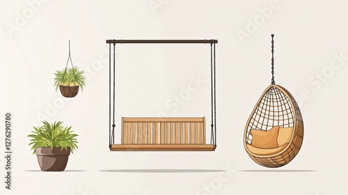 Wooden Swing Bench Outdoor Patio Furniture Relaxation