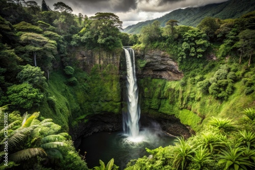 Akaka Falls Hawaii Aerial View: Stunning Drone Photography of Lush Rainforest Waterfall photo