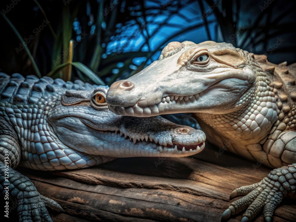 Fototapeta premium Albino Crocodile Close Up Portrait: Rare Reptile Aerial Photography