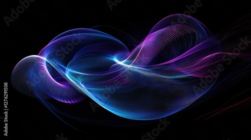 Abstract Swirls of Electric Blue and Regal Purple Energy Waves Flowing in Dark Space Backdrop