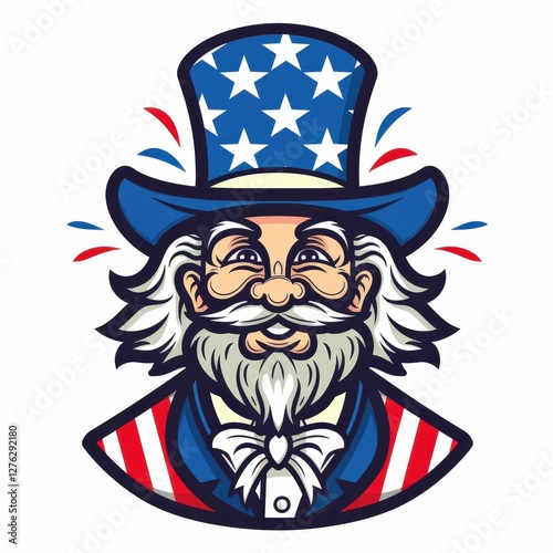 A cartoon of an old man wearing a hat and a red, white and blue striped shirt