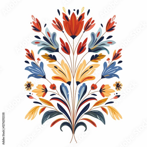 A colorful flower arrangement with a blue and yellow flower in the center