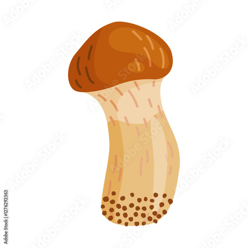 Small Suillus luteus, yellow mushroom. Edible forest fungus slippery jack or sticky bun. Suillus mushroom or yellow pig Hand drawn trendy flat style isolated icon. Vector illustration