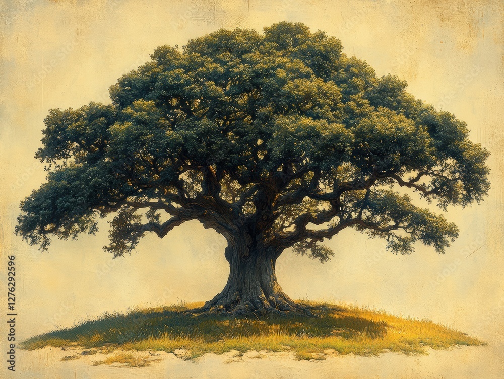 Ancient Oak Tree Grandeur A Study in Nature's Resilience Strength and Timeless Beauty on a Hill