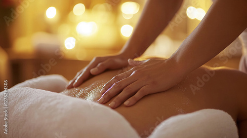 Wallpaper Mural Close-up of a professional massage therapist performing a back massage with soft lighting and candles in the background, creating a relaxing spa experience. Torontodigital.ca