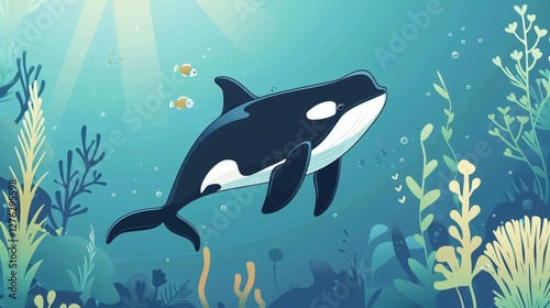 Adorable Killer Whale Cartoon Character Illustration