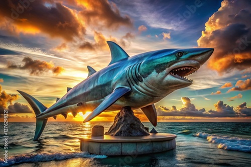 Wallpaper Mural Panoramic View of a Majestic Marble Shark Statue Torontodigital.ca