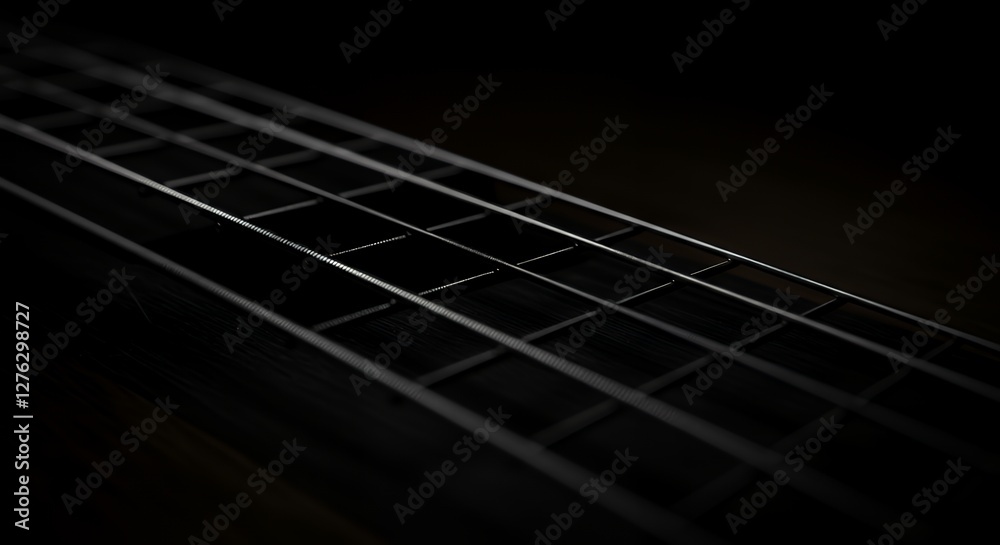 Fototapeta premium Close Up of Bass Guitar Neck with Strings and Frets