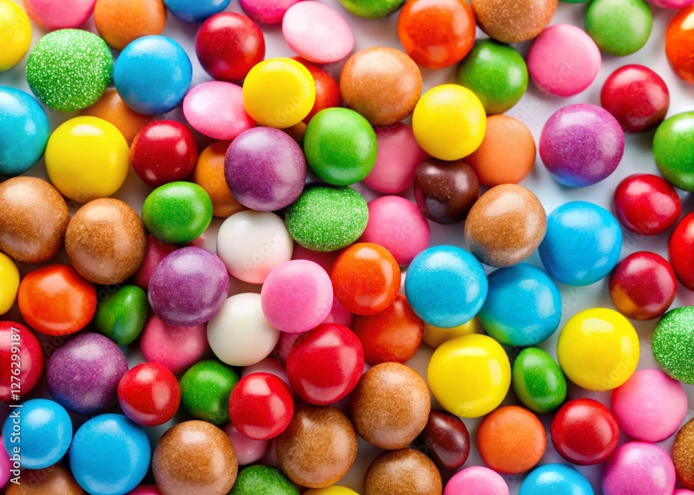 Obraz premium Panoramic View of Colorful Round Candies on White Background