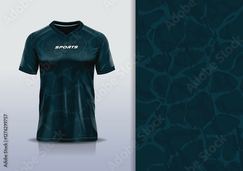 T-shirt mockup abstract texture grunge texture sport jersey design for football, soccer, racing, esports, running, in dark green color