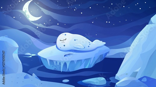 Adorable Seal Illustration on Iceberg