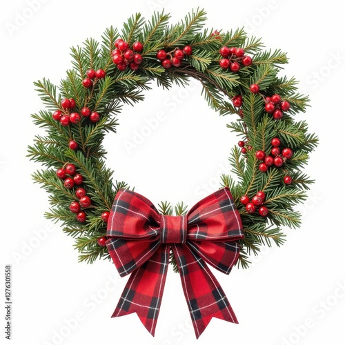 Wallpaper Mural Festive Christmas Wreath with Red Berries and Plaid Ribbon a Holiday Season Celebration Design Torontodigital.ca