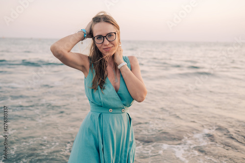 Woman in Flowing Dress on S...
