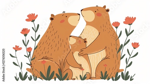 Adorable Capybara Family Illustration for Digital Design