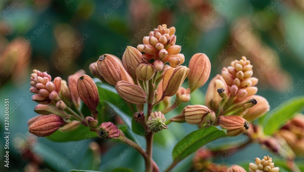 close-up of pink flower buds on a green shrub with blurred background in natural light during daytime close-up of pink flower buds on a green shrub with blurred background in natural light during daytime