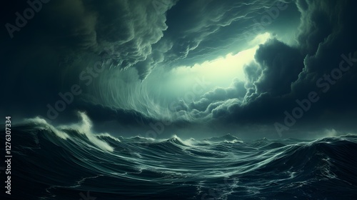 big storm on the distant horizon over ocean