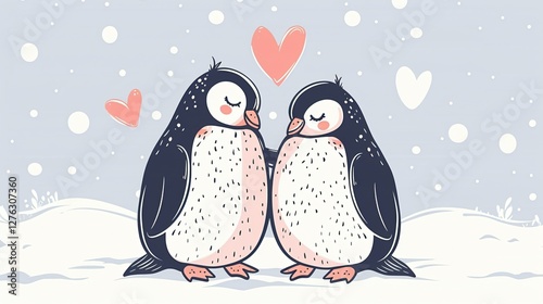 Cute Penguins Muzzle Flat Illustration Vector