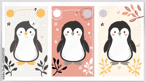 Cute Penguin Portraits Vector Illustration