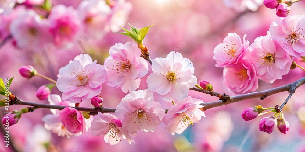 Pink Sakura Blossoms in Full Bloom, Springtime Cherry Tree Branches, Delicate Flowers, Natural Background Pink Sakura Blossoms in Full Bloom, Springtime Cherry Tree Branches, Delicate Flowers, Natural Background