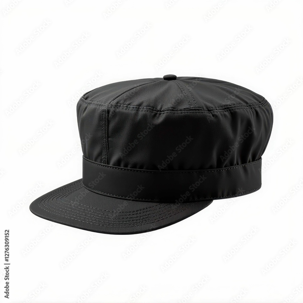 Classic Black Cadet Cap with Rounded Crown and Flat Brim Fashion Accessory Headwear Style Apparel Classic Black Cadet Cap with Rounded Crown and Flat Brim Fashion Accessory Headwear Style Apparel