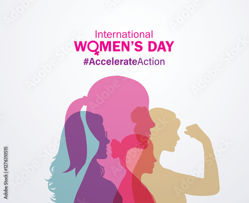 Accelerate action - International women's day concept poster. Woman sign illustration background. 2025 women's day campaign theme - #AccelerateAction