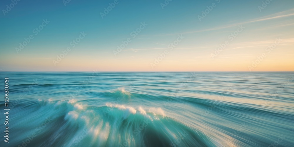 abstract ocean wave motion with soft turquoise blue water and pastel sky at sunset time abstract ocean wave motion with soft turquoise blue water and pastel sky at sunset time