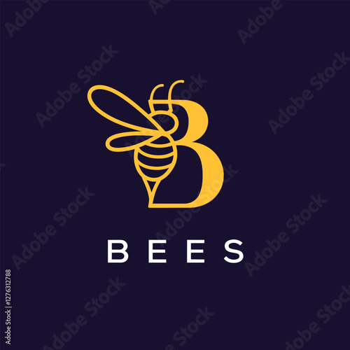 Bee Logo with Letter 'B' Creative Design Vector illustration.