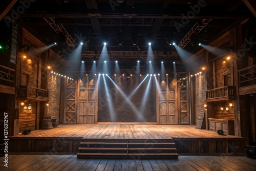 bold 3d wooden stage background with sharp texture colorful dynamic lighting accentuating