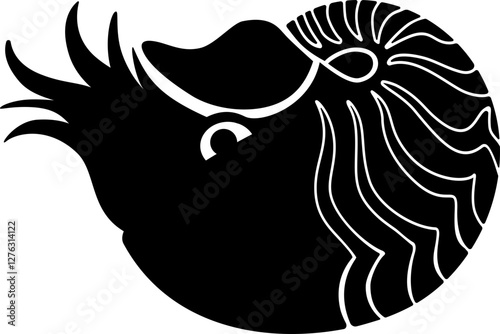 Nautilus sea animal silhouette - vector template for logo or pictogram. Seashell with nautilus silhouette for icon or sign on nautical theme	