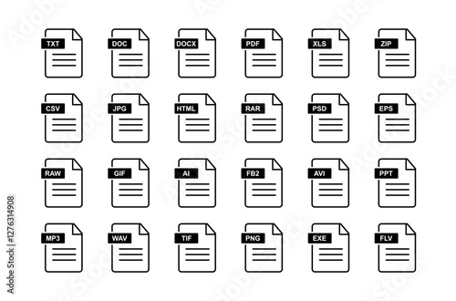 document formats icon set editable stroke 