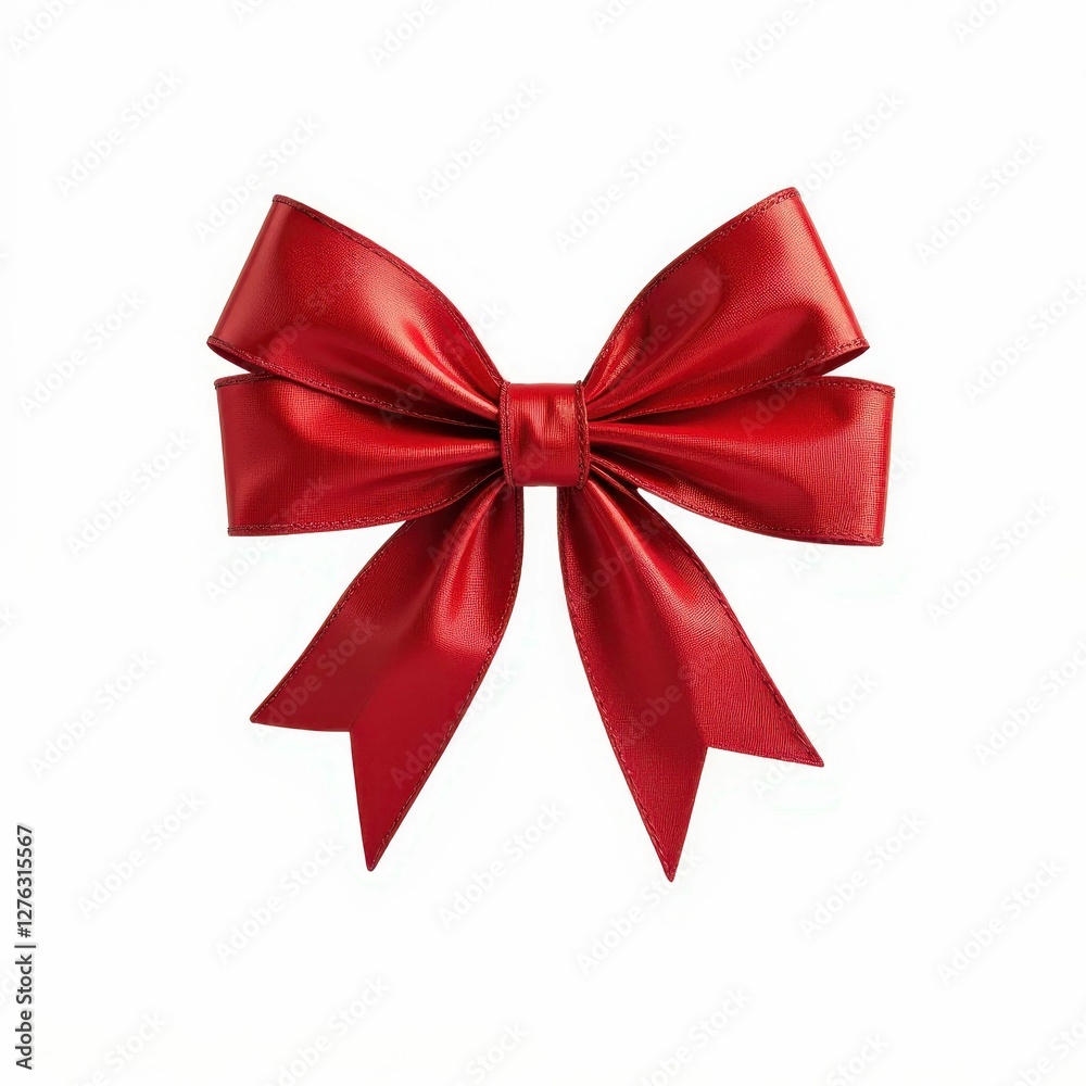 Fototapeta premium Shiny Red Ribbon Bow for Festive Holiday Decoration Celebrations and Gift Wrapping Accessories