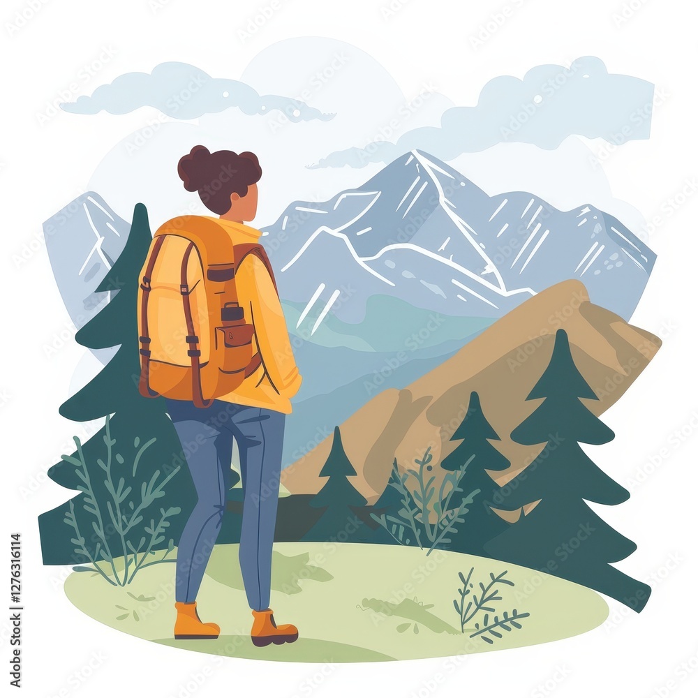 Fototapeta premium A woman is standing on a mountain top with a backpack on