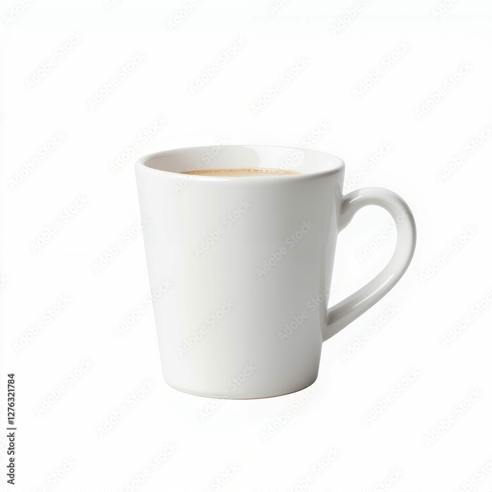 Simple White Mug with Beverage for Morning Coffee or Tea on Clean White Background Still Life Simple White Mug with Beverage for Morning Coffee or Tea on Clean White Background Still Life