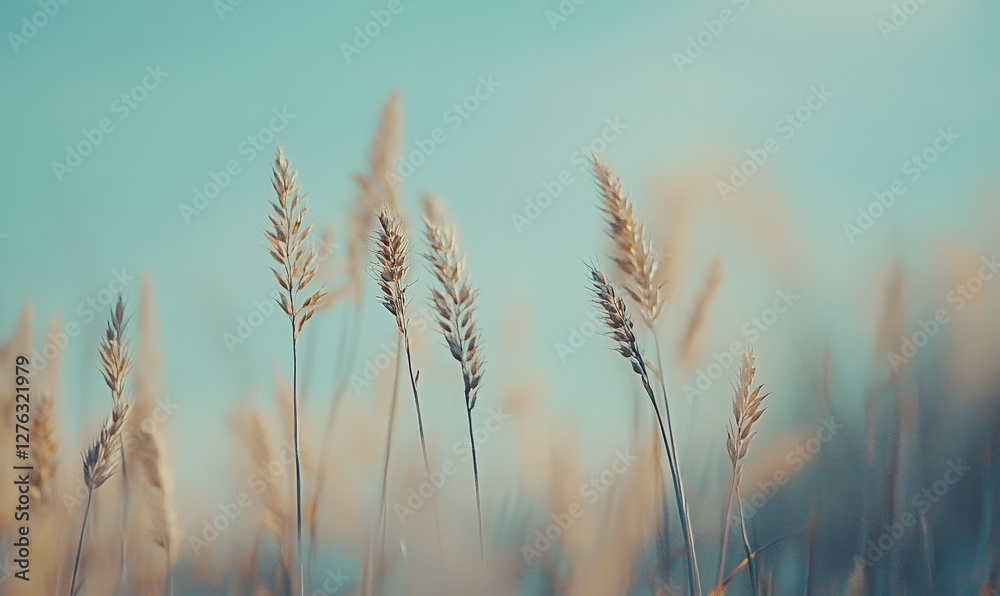 Field grass on a meadow under blue sky in spring for nature, vacation, and travel Field grass on a meadow under blue sky in spring for nature, vacation, and travel
