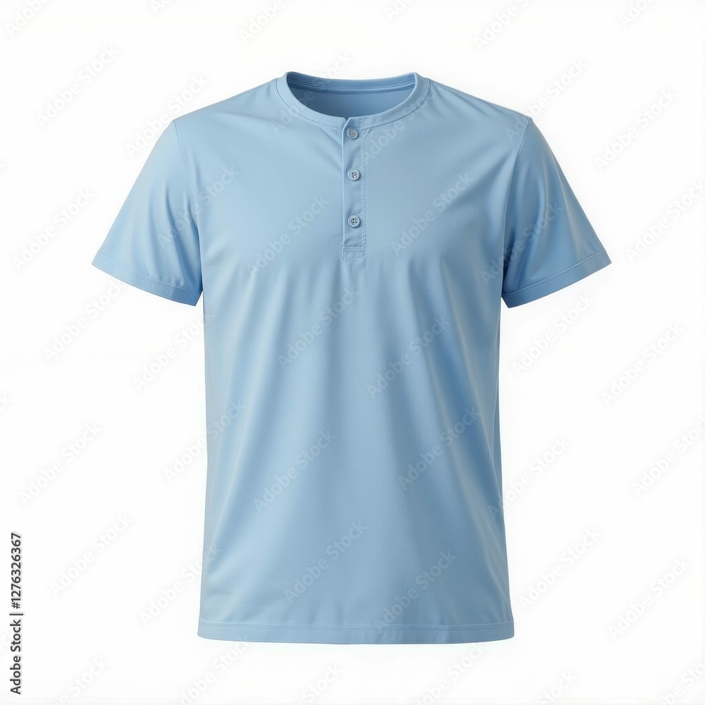 Light Blue Short Sleeve Henley T Shirt Isolated on White Background Apparel Casual Clothing Top Fashion Light Blue Short Sleeve Henley T Shirt Isolated on White Background Apparel Casual Clothing Top Fashion