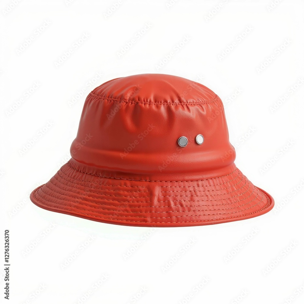 Reddish Orange Bucket Hat Fashionable Headwear Accessory with Metallic Fasteners Stylish Design Reddish Orange Bucket Hat Fashionable Headwear Accessory with Metallic Fasteners Stylish Design