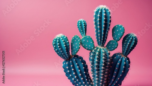 Wallpaper Mural Cactus plant with blue-green skin and white spines on a pink background in a minimalistic composition Torontodigital.ca