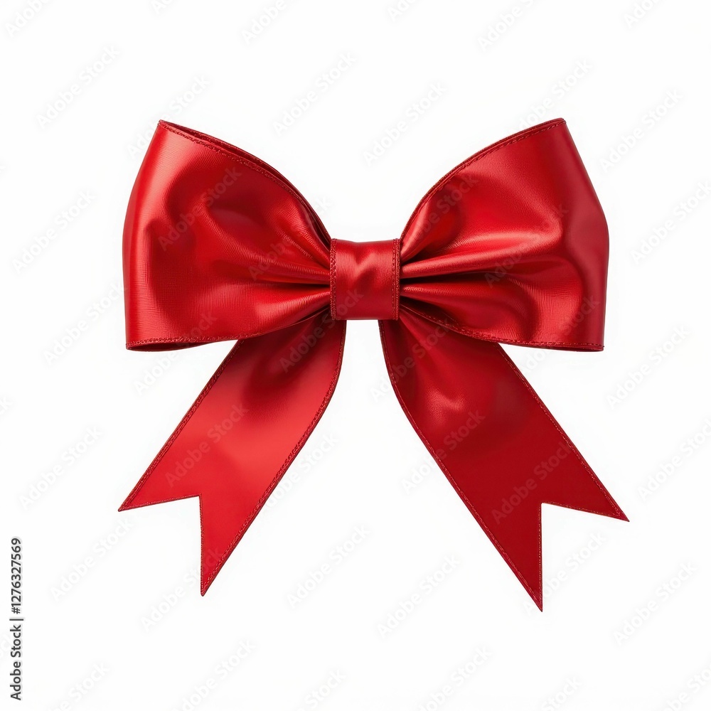 Fototapeta premium Elegant Shiny Red Bow Gift Decoration Ribbon for Festive Celebrations and Decorative Purposes