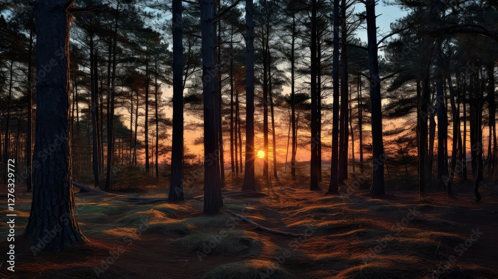 dappled pine trees sunset dappled pine trees sunset
