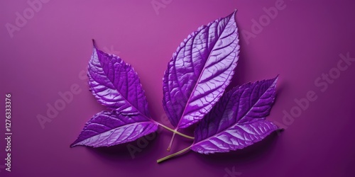 Vibrant purple leaves arranged on a solid purple background showcasing texture and color contrast in nature photography