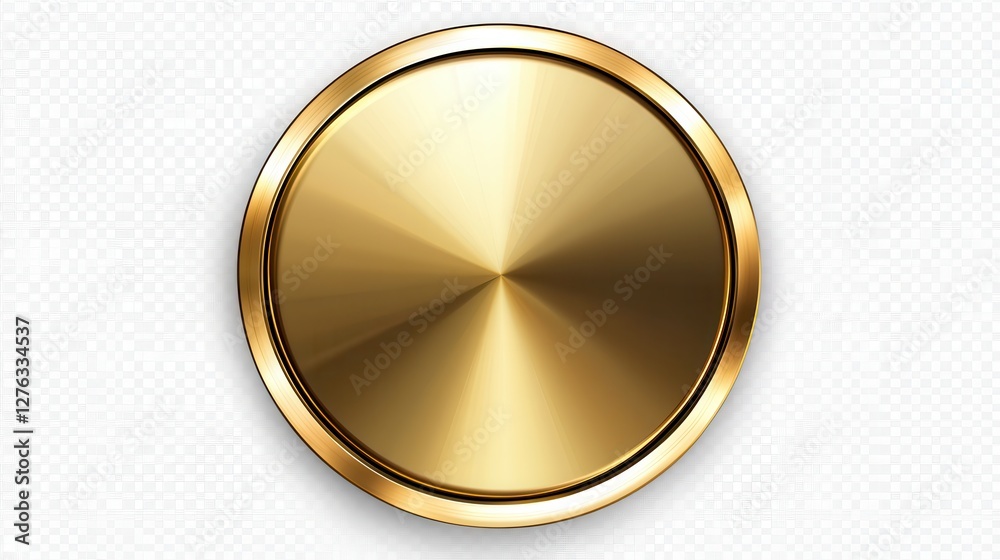 Golden metallic circular badge with shiny finish on transparent background Golden metallic circular badge with shiny finish on transparent background