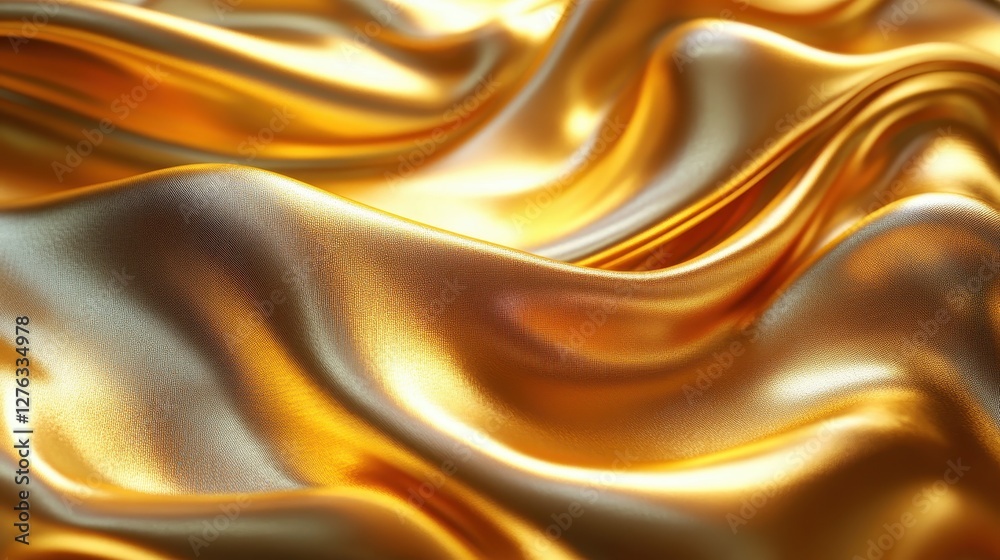 Luxurious golden silk fabric with elegant waves and shimmering texture Luxurious golden silk fabric with elegant waves and shimmering texture