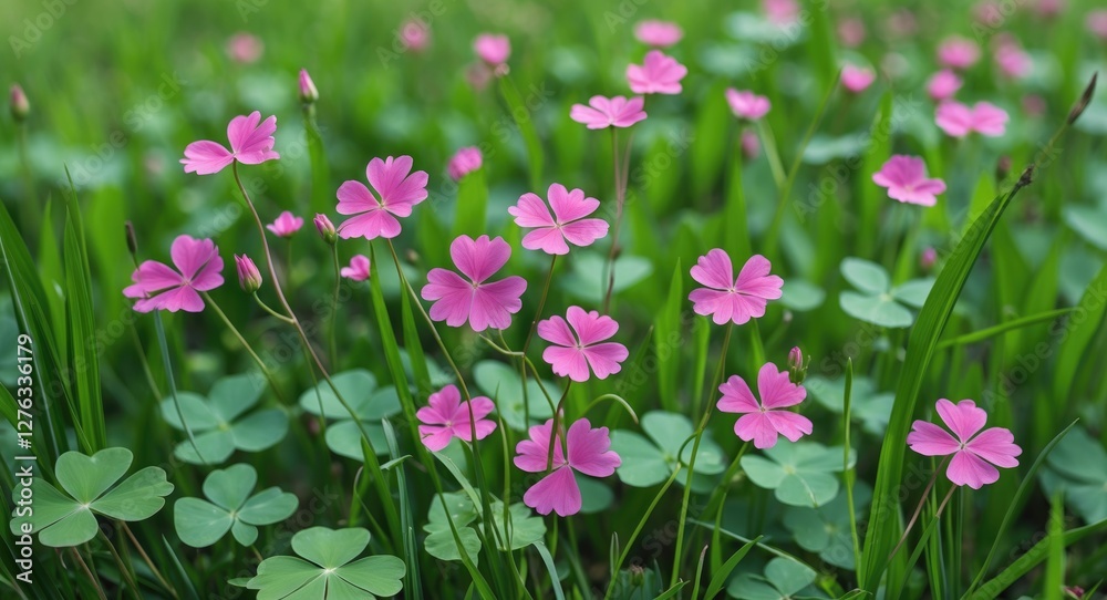 pink clover flowers blooming in a lush green field with soft focus background and sunlight illuminating the scene pink clover flowers blooming in a lush green field with soft focus background and sunlight illuminating the scene