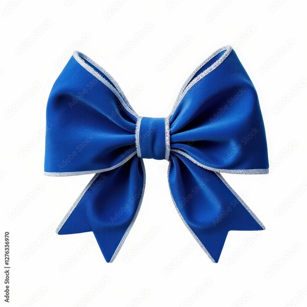 Naklejka premium Royal Blue Decorative Ribbon Bow with Silver Edges Festive Celebration Holiday Gift Wrapping Decor
