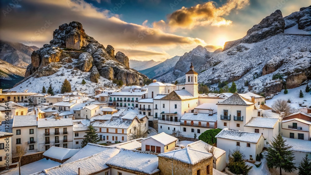 Obraz premium Snowy Grazalema Village - Breathtaking Andalusian Landscape