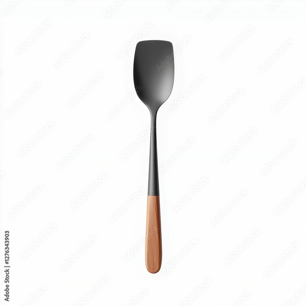 Minimalist Serving Spoon With Wooden Handle Kitchen Utensil Sleek Elegant Design Isolated Close Up View Minimalist Serving Spoon With Wooden Handle Kitchen Utensil Sleek Elegant Design Isolated Close Up View