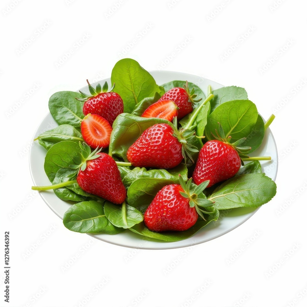 Vibrant Strawberry Spinach Salad Delight in a White Plate on a Plain Background Healthy Dish Still Life Vibrant Strawberry Spinach Salad Delight in a White Plate on a Plain Background Healthy Dish Still Life